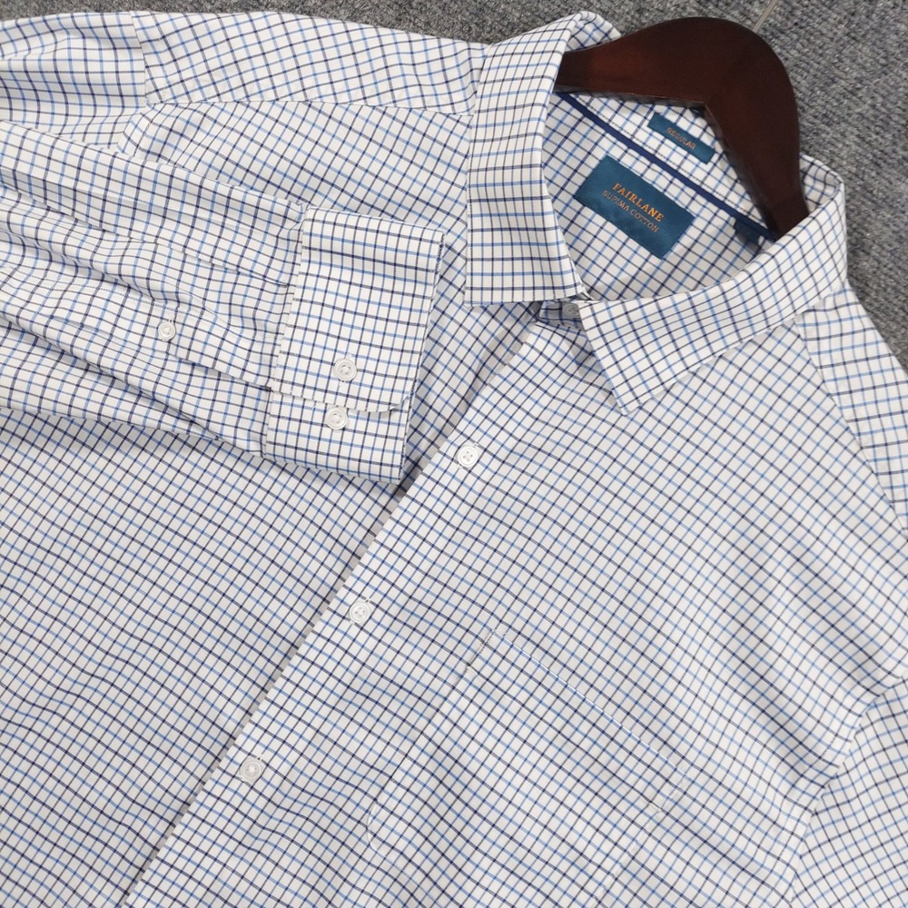 Fairlane Button Up Shirt Mens XXL Blue White Supima Cotton Regular Fit Check
